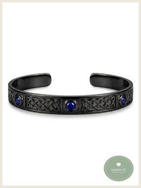 Celtic Knot Cuff Bracelet Adjustable Open Bangle Blue CZ Viking Jewelry Gift